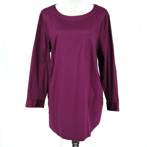 Coldwater Creek Top Plus Size 20W Plum Tunic Stretch Cotton Blouse Pockets - Picture 1 of 13